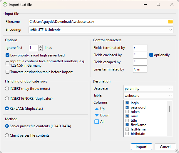 How can you import users (e.g. referring physicians) via a csv file
